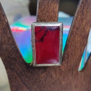 Crimson Red Sterling Silver Ring with Rectangular Stone